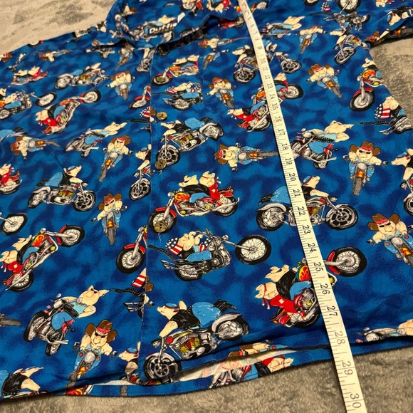 Duffies Men's Americana Shirt XL Blue Hogs on Hogs Motorcycles Button Up - Picture 5 of 6